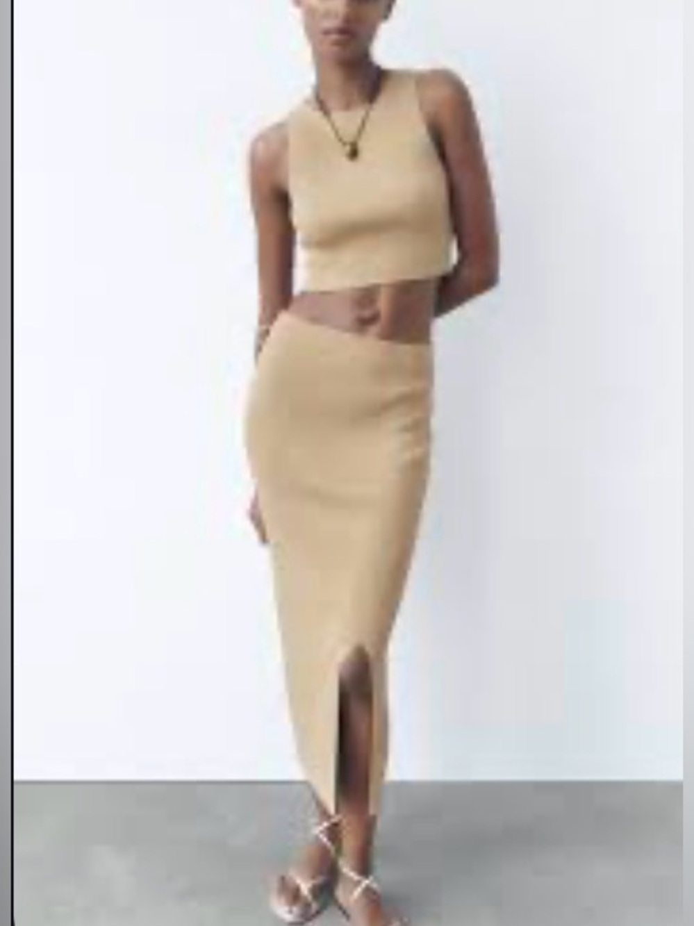 Zara Metallic Gold Thread Knit Co-Ord Set size M
